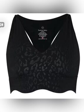 Sweaty Betty Power Plunge Sports Bra Black Leopard Medium Impact Medium